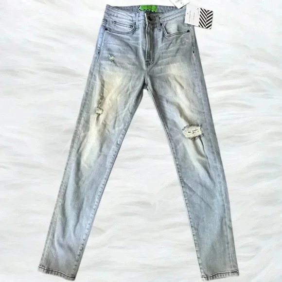 Free People X Sandrine Rose NWT Mid-Rise Skinny‎ Distressed Jeans Blue Size 26 - Picture 3 of 10